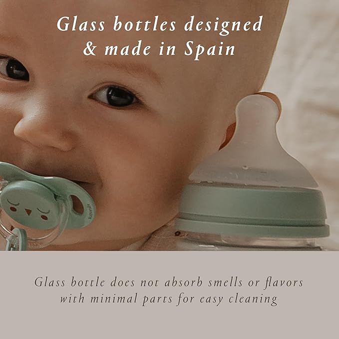 Suavinex Bonhomia Glass Baby Bottle with SX PRO Silicone Nipple, Anti Colic Baby Bottles, Baby Bottles for Breastfed Babies, 3 Pack, Pink/Beige