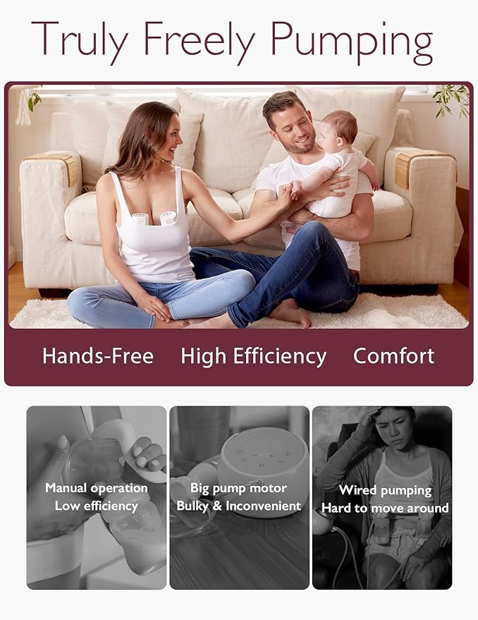 Momcozy Hands-Free Breast Pump S12 Pro, Wearable & Portable Pump with Soft DoubleFit Flange, 3 Modes | 9 Levels Double Electric Pump, Smart Display, 24mm, 2 Pack, Cozy White