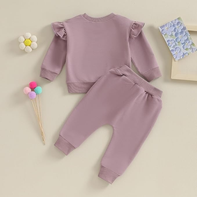 Fernvia Toddler Baby Girl Clothes 3 6 9 12 18 24 Months Fall Outfits Solid Long Sleeve Sweatshirt Tops + Pants Set