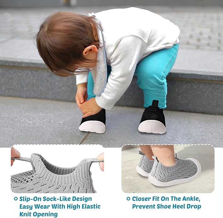 Baby Walking Shoes Toddler Girl Boy Soft Sole Breathable Cotton Canvas Shoes Infant Lightweight Non-Slip Safer Slip-on First Walkers Shoes Casual Tennis Wide Sneakers Rubber Soles Running Outdoor
