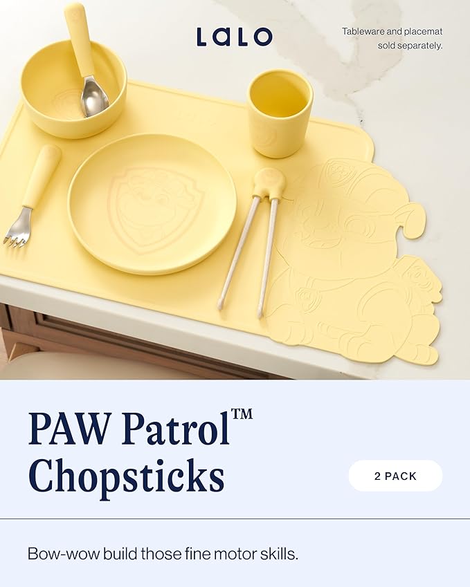 Lalo PAW Patrol Chopsticks For Kids - Set of 2 Training Chopsticks Made of Silicone and Eco-Friendly Wheat Straw PP - Ages: 2 Years And Up - Easy to Clean & Dishwasher Safe - Rubble