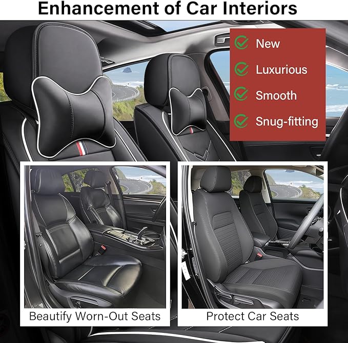 Leather Car Seat Covers Fit for LR LR4 2009-2016, 5 Seater Waterproof and Wear-Resistant Seat Cover Interior Accessories(Full Set with Pillow,Black&White)