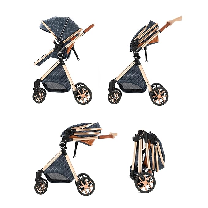 2 in 1 Baby Stroller with Bassinet Mode, Reversible Infant Pram, One-Click Folding, Newborn Travel Stroller, Convertible Toddler Standard Pram Carriage (X2US-BG)