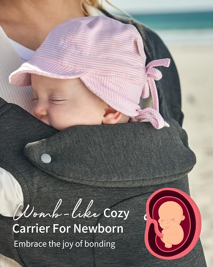 GROWNSY Baby Carrier Newborn to Toddler, Cozy Baby Wraps Carrier, Ergonomic Baby Carrier with Head Support, Deep Grey