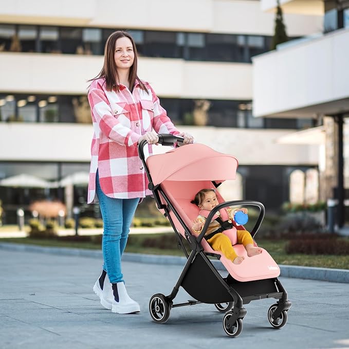 INFANS Lightweight Baby Stroller, Ultra-Compact Fold Airplane Ready Travel Stroller, One-Hand Gravity Fold Near Flat Recline Seat, Foldable Toddler Stroller for Infant 0-36 Month