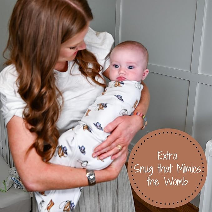 LollyBanks 100% Organic Cotton Baby Boy Essentials Swaddles 3-6 Months, Newborn Swaddle with Easy Change Zipper, Western Baby Swaddle Blanket Wrap (Cowboy Print)