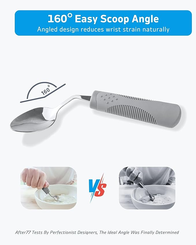 Adaptive Utensils (4-Piece Kitchen Set) Weighted 7 oz - 42° Angled Utensils for Parkinson's Patients, Hand Tremors, Arthritis & Elderly - Weighted Silverware for Hand Tremors (Left Handed)