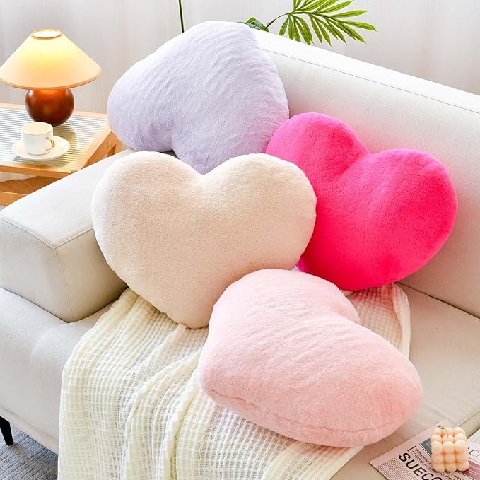 Orange Heart Pillows, Cute Heart Decorative Pillow, Heart Shaped Throw Pillows for Bed, Faux Rabbit Fur Plush Hoom Decor Pillow Cushion for Chair Sofa Living Room (Large-19.6"x15.7")