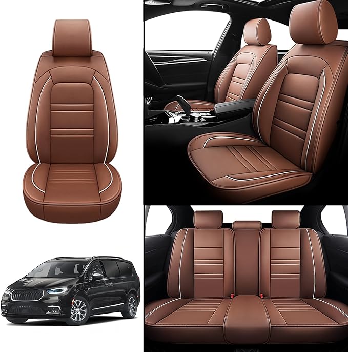 Seat Covers for Chrysler Car Pacifica 2004-2025 | 5-Seats Leather Seat Covers, Easy to Install Automotive Seat Covers Full Set (Full Set, Coffee)