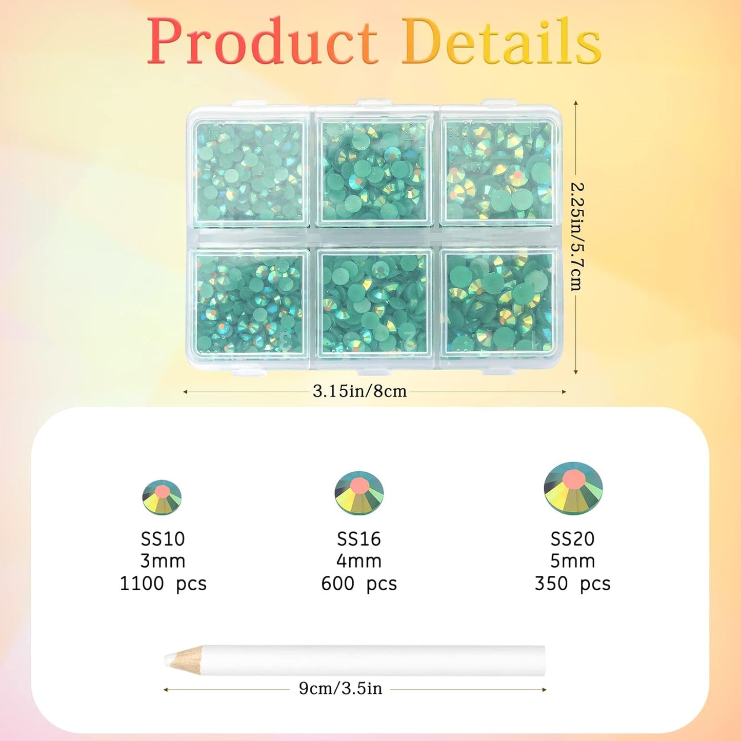 Multi Size 3mm 4mm 5mm Rhinestones Set for Nails Crafts Dark Green Non Hotfix Rhinestones Nail Gems Rhinestone Jelly AB&Round Flat Back Resin Rhinestone for Makeup Clothes Shoes Eyes Bottles Crafts