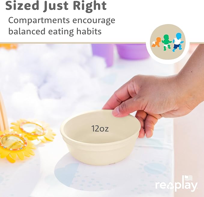 Re-Play 12 oz. Toddler Bowls Set of 4 - Kids Deep-Walled, Durable & Reusable Snack and Meal Bowls, Dishwasher & Microwave Safe, BPA-Free, Made in USA from Recycled Plastic, Meadow