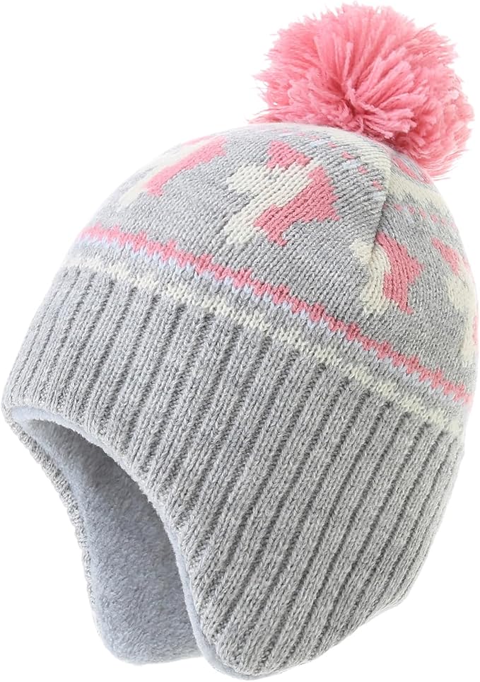 Moon Kitty Baby Girls Earflaps Knit Hats Infant Baby Beanies6-12Months