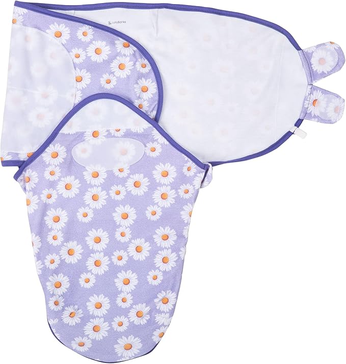 LollyBanks Baby Swaddles 100% Organic Cotton, 0-3 Months Baby Girl Swaddles with Easy Change Zipper, Swaddle Sack for Newborn Girls (Daisy Print)