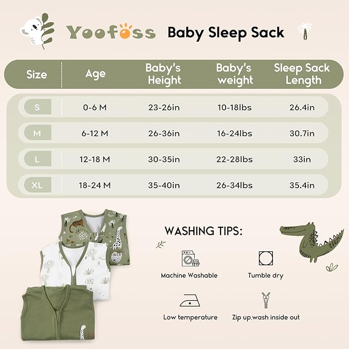 Yoofoss Baby Sleep Sack 0-6 Months 0.5 Tog Wearable Blanket for Baby, 3 Pack 100% Organic Cotton Infant Toddler Sleeping Sack 2-Way Zipper Lightweight Sleep Sack