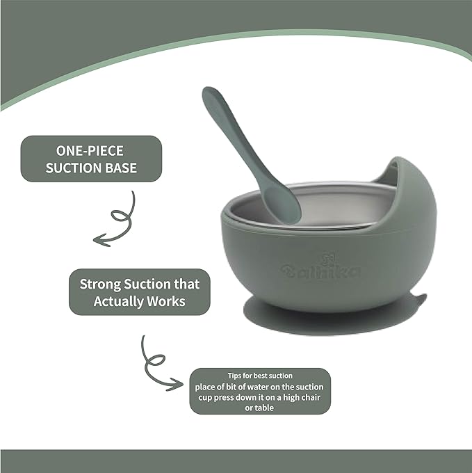 Silicone Baby Bowl Feeding Set – 12-Piece Set with Stainless Steel Inserts and Baby Spoons – BPA-Free Suction Bowls for Babies and Toddlers – Easy to Clean, Safe Mealtime Set for Self-Feeding