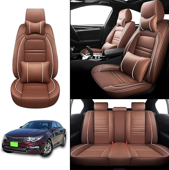 Car Seat Covers for kia Optima 2003-2020 | 5-Seats Seat Covers, Waterproof Seat Protectors, Automotive Seat Covers (Full Set with Pillow,Coffee)