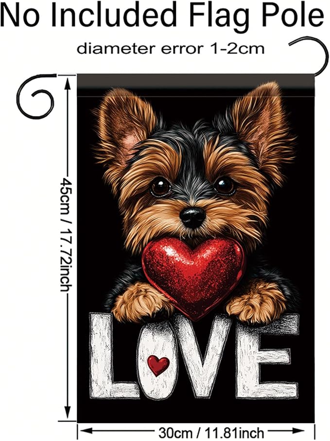 Cute Kasha Dog Garden Flag Holding Red Heart Love Sign Double Sided Yard Banner - Image 8