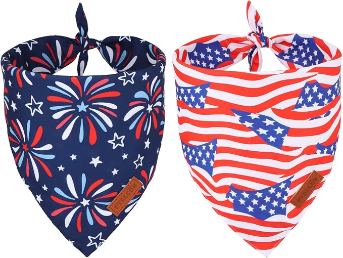 PTDECOR American Flag Dog Bandana 4th of July Dog Scarf Reversible Red Blue by PTDECOR