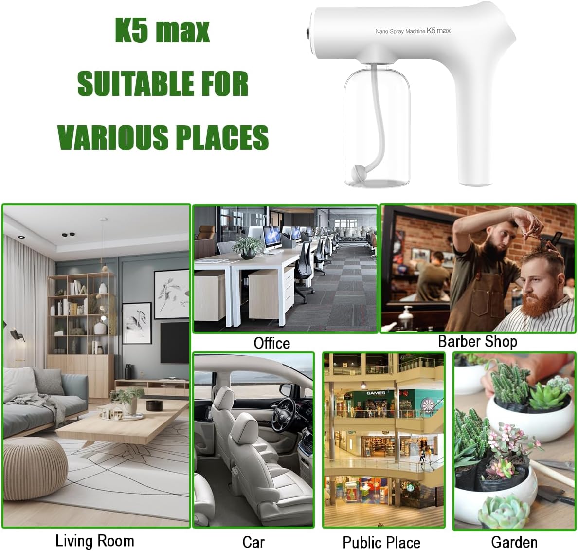 Atomizer Sprayer Rechargeable Nano Mist & Barber Spray Gun– Electrostatic Portable Sprayer with Blue Light for Home, Office & Travel