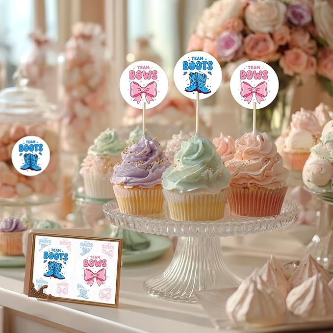 80Pcs Funny Boot and Bow Gender Reveal Stickers Roll, 2 inch Team Boy Team Girl Gender Reveal Labels, Pink and Blue Self-Adhesive Decorative Round Stickers for Birthday Baby Shower Party Supplies