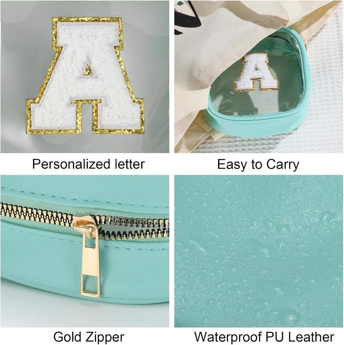 YOOLIFE Initial Make Up Bag Travel Toiletry Bag, Clear Makeup Bag Preppy Cosmetic Bags Organizer Travel Essentials Gifts for Women Teen Girlfriend Teacher Mom Birthday Mothers Day Gifts Mini Blue R