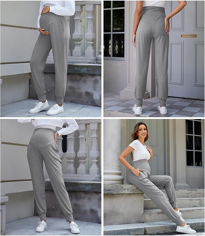 3 Pack Women's Maternity Sweatpants Over The Belly Pregnancy Jogger Pants Stretchy Maternity Pants with Pockets
