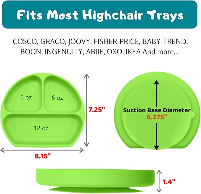 Silikong Suction Plate for Toddlers | BPA Free, 100% Food-Grade Silicone | Microwave, Dishwasher and Oven Safe | Stay Put Divided Baby Feeding Plates