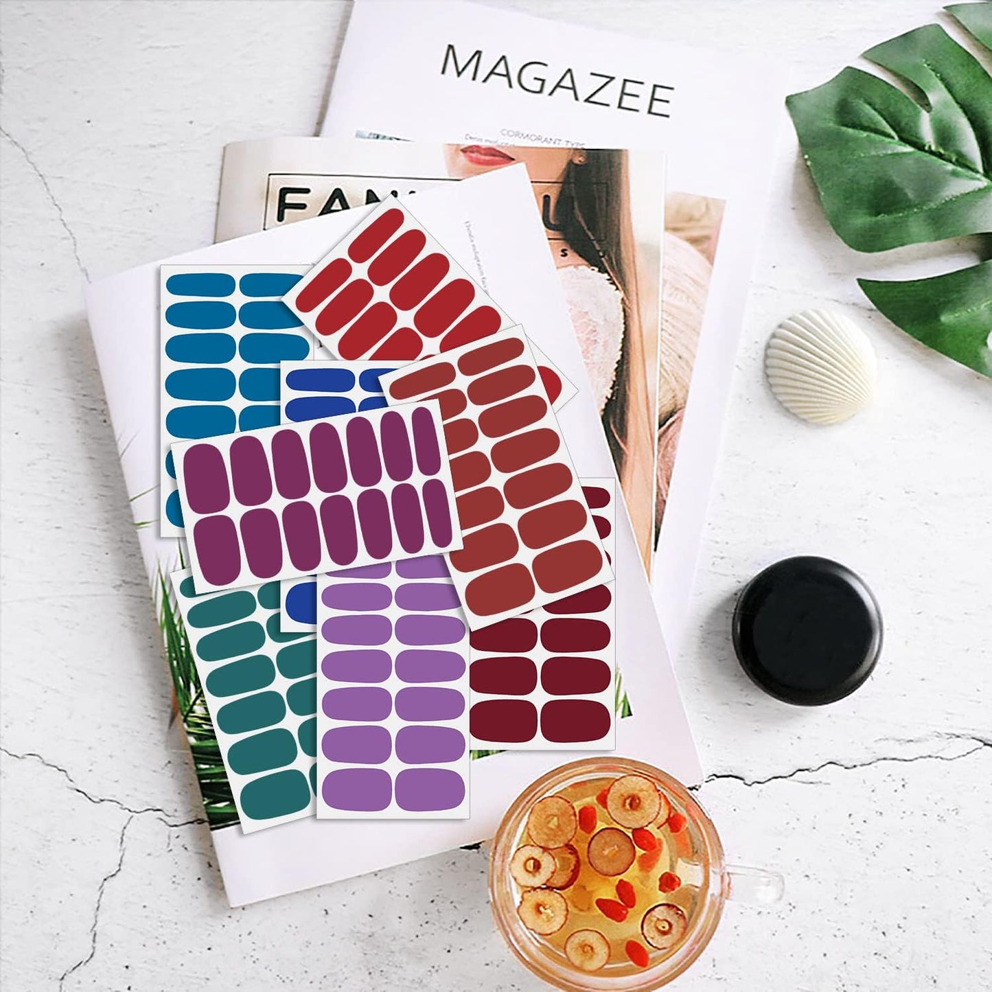 DANNEASY 16 Sheets Nail Wraps for Women Nail Polish Strips Solid Color Self Adhesive Nail Polish Stickers Fingernails Manicure Stickers for Nail Art with 1pc Nail File, Cuticle Stick (Dark Series)