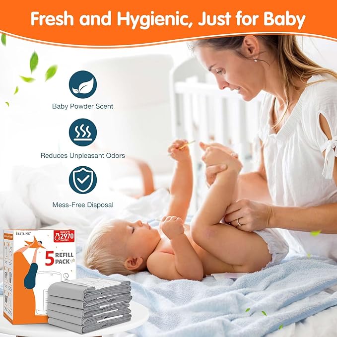 8 Pack Refills Compatible with DEKOR PLUS Diaper Pails | 20% Extra Length Diaper Pail Refill Bags Liners Holds 5568 Diapers | Ultimate Odor Control with Baby Scented