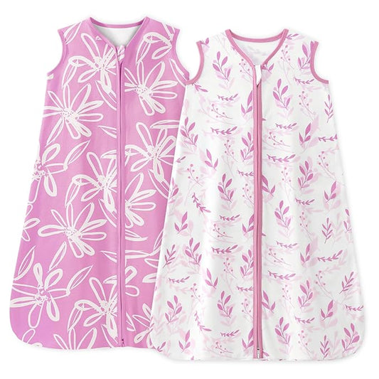 Baby Sleep Sack 6-12 Months 1.0 Tog Baby Wearable Blanket 100% Cotton Sleeping Sack with 2-Way Zipper for Infant Newborn Purple Leaf