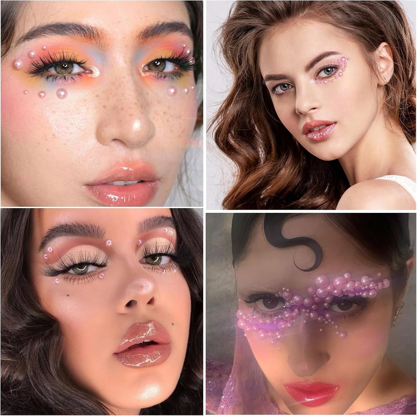 Nail Art Pearls with Rhinestones Glue Gel Flatback Pearls Nail Charms Luxurious Nails Supplies Accessories Gold Silver Gems Jewelry Pearl for Women Nails Design(Pink)