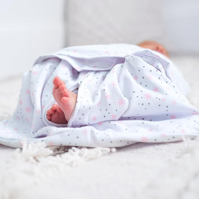 HALO 100% Cotton Sleepsack Swaddle, 3-Way Adjustable Wearable Blanket, TOG 1.5, Midnight Moons Pink, Small, 3-6 Months