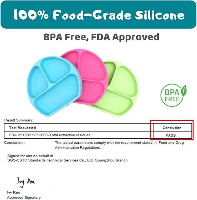 Silikong Suction Plate for Toddlers | BPA Free, 100% Food-Grade Silicone | Microwave, Dishwasher and Oven Safe | Stay Put Divided Baby Feeding Plates