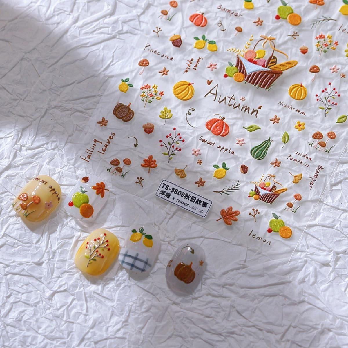 5D Embossed Nail Art Stickers Fall Nail Decals Pumpkin Nail Sticker Thanksgiving Day Art Decorations Nails Art Supplies Self-Adhesive Autumn Leaves Nails Stickers for Women Manicure