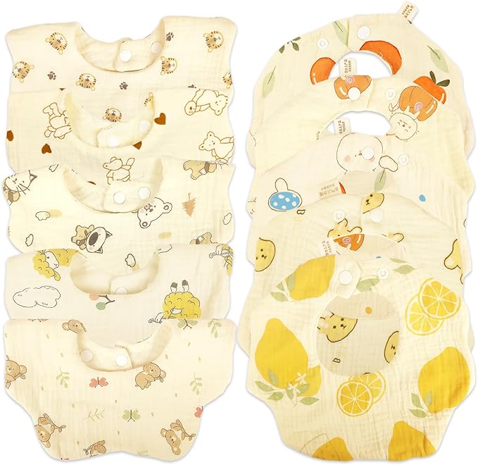 Baby Bibs Muslin Bibs for Baby Girl Boy for Drooling and Teething 10 Pack