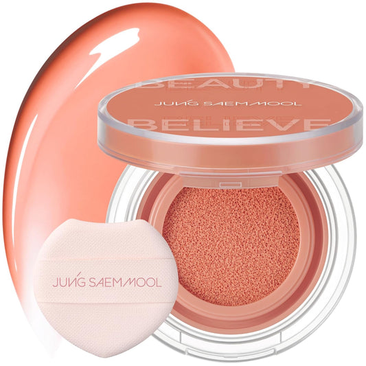 JUNGSAEMMOOL Artist Cushion Blush (Dewy Coral) | Easy to Blend, Lightweight, Hydrating Korean Makeup Cushion Blush for Dewy & Glowing Cheeks