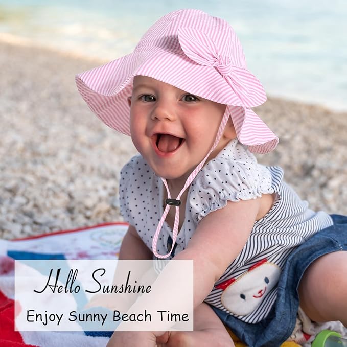 Baby Girl Sun Hat with UPF 50+ Outdoor Adjustable Beach Hat with Wide Brim Bucket Hats