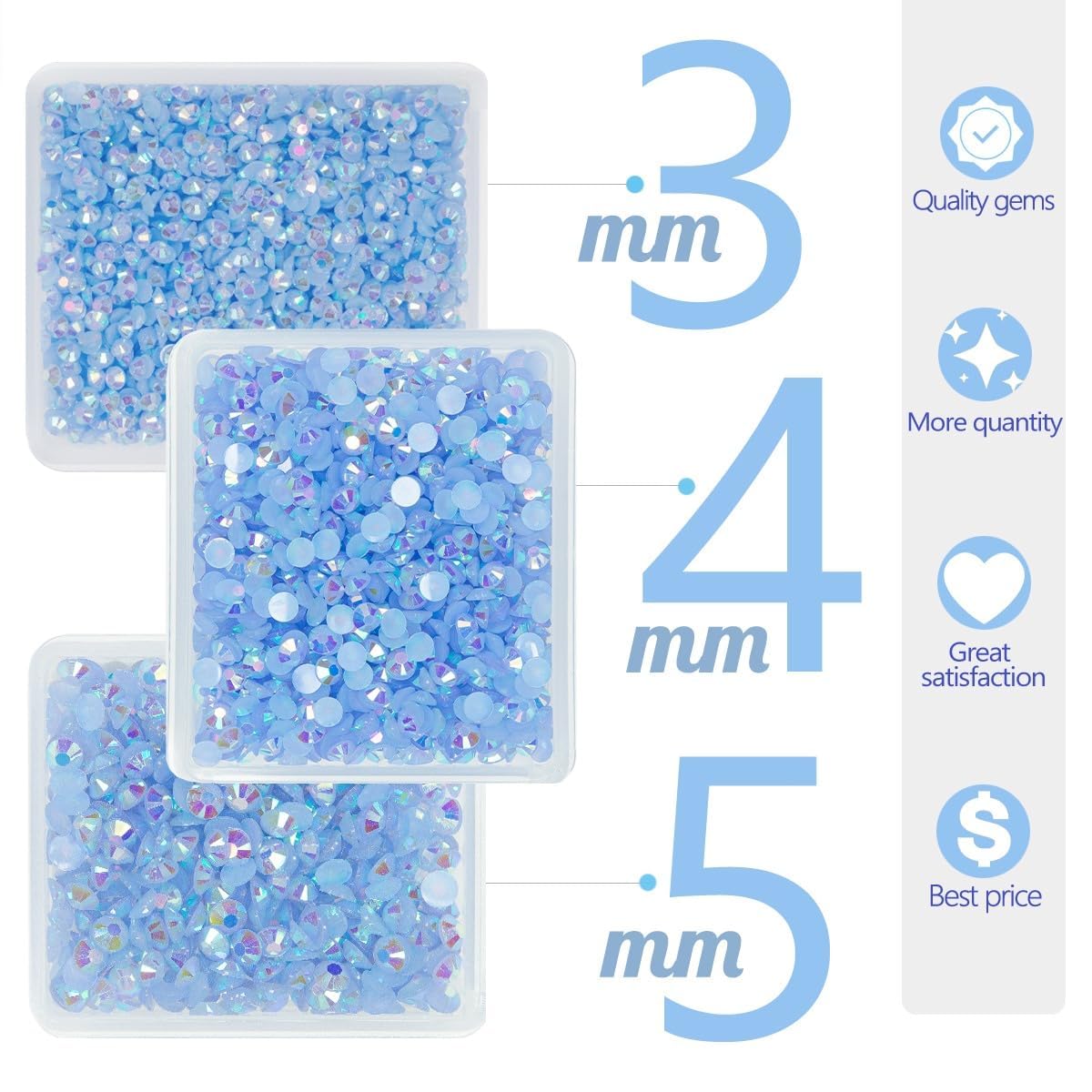 Light Blue AB Resin Rhinestones for Crafting 3mm 4mm 5mm Baby Blue Flatback Jelly Stones Bulk SS10 SS16 SS20 Non-Hotfix Diamonds for Nails Face Makeup Tumblers Bottles DIY Crafts Clothes Shoes