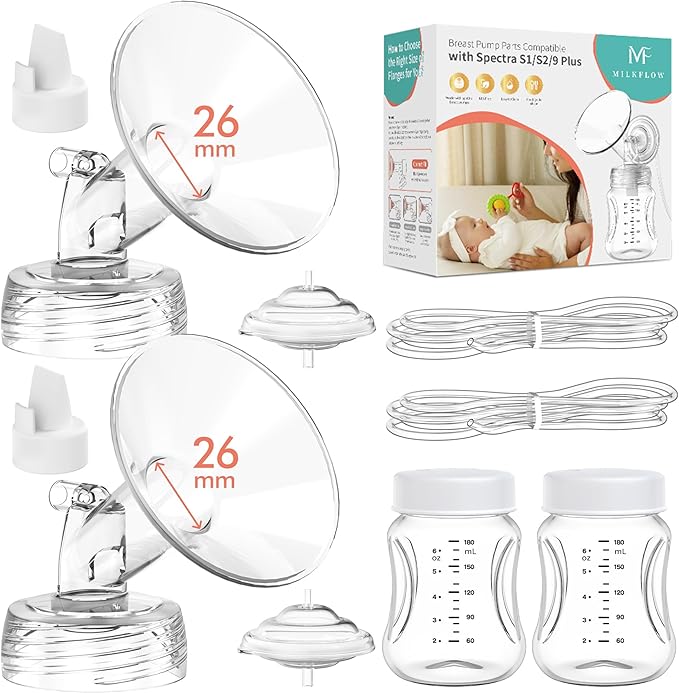Breast Pump Parts Compatible with Spectra S1,S2,S9 Plus, Replacement Kit for Spectra Pump Parts 2PC Include 26 mm Flange, Duckbill Valve, Tube,Bottle, Backflow Protector, Not Original Accessories