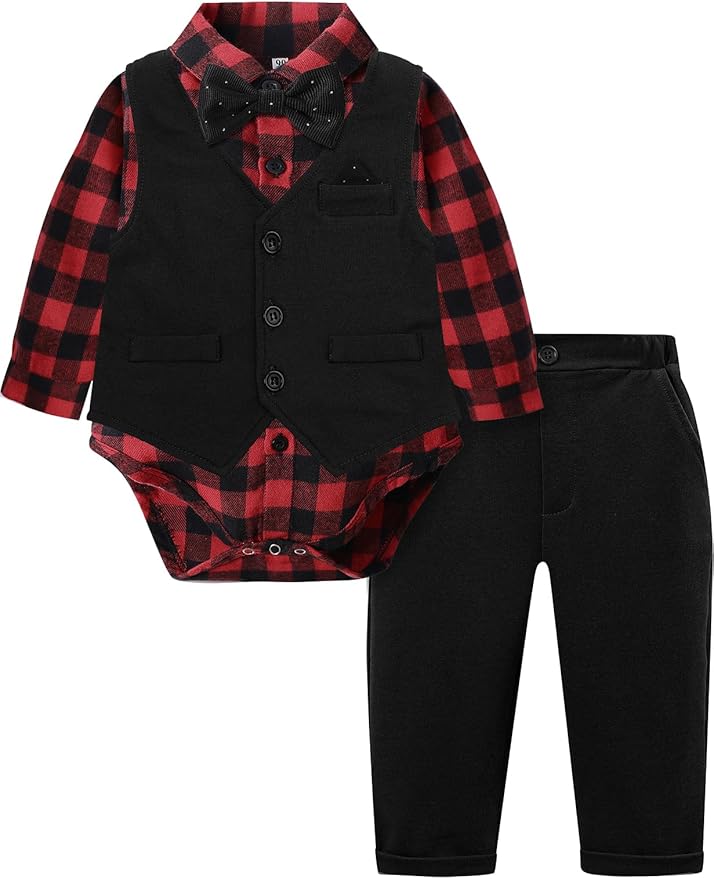 A&J DESIGN Baby Boy Suits Clothes Infant Toddler Formal Gentleman Outfits, Dress Shirt + Vest + Bow Tie + Pants Wedding Set