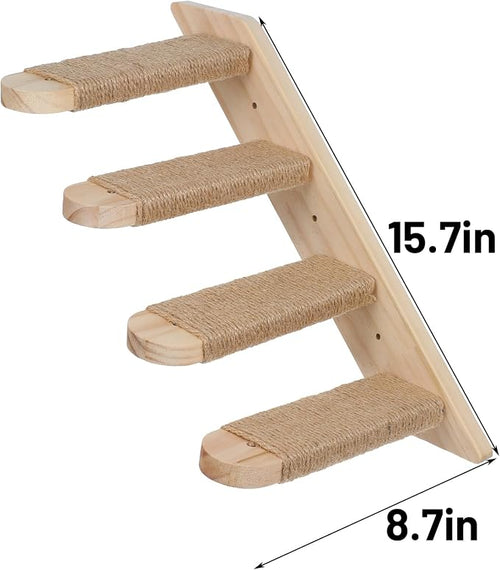 2 Pack 4 Steps Cat Wall Shelves, Wood Wall Mounted Stairs - Image 2