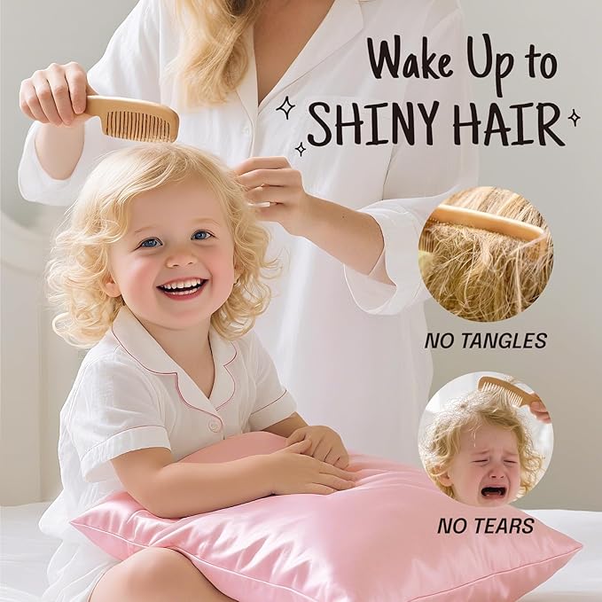 OLESILK 100% Mulberry Silk Toddler Pillowcase for Hair and Skin, Both Sides 19 Momme Pure Natural Silk Travel Pillow Cases with Hidden Zipper, 13"x 18", Pink