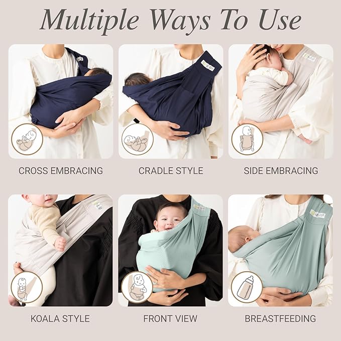 Baby Sling Carrier for Newborn to Toddler(8-45 Lbs), Cozy Wearing Baby Wrap Carrier with Adjustable Shoulder Strap Safety Buckle, Portable Lightweight Child Carrier Sling One Size Fit All Parents-Grey