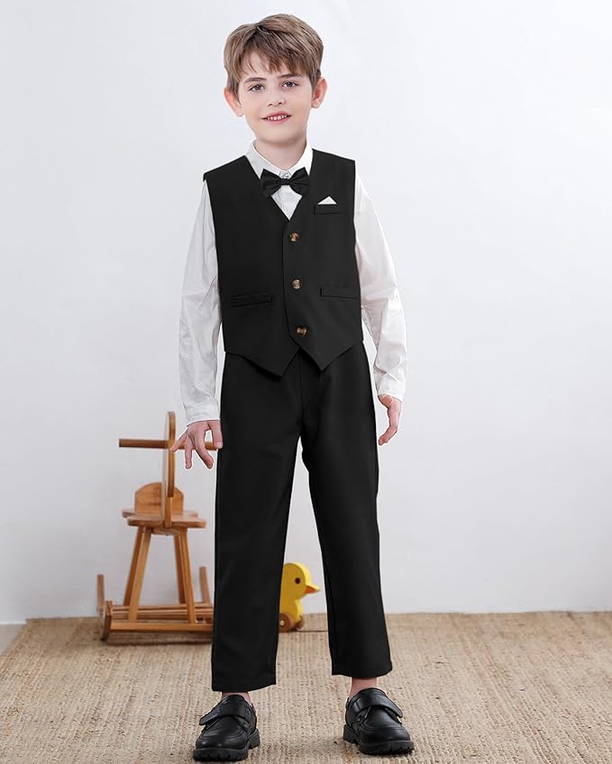 SANGTREE Boys Cotton Linen Suit Formal Set Baby Clothes Boy Gentleman Wedding Ring Bearer Outfits, 3 Months - 9 Years