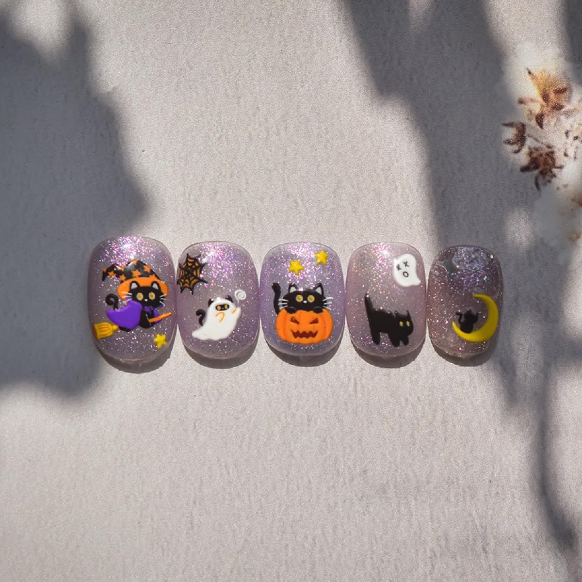 5D Embossed Halloween Nail Stickers Pumpkin Nail Art Decals Cat Skull Design Cute Nail Art Sticker Ghost Nail Art Supplies Decoration for Women Holiday DIY Manicure 1 Sheet