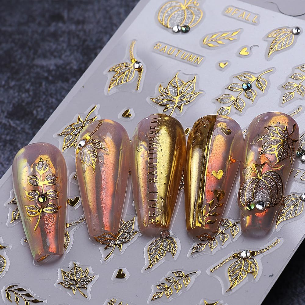 3 Sheets Fall Nail Stickers for Nail Art Cute Pumpkin Nail Decals Autumn Maple Leaf Nail Art Stickers 5D Self-Adhesive Glitter Thanksgiving Day Pumpkin Nail Decoration for Women Nails Design Supplies