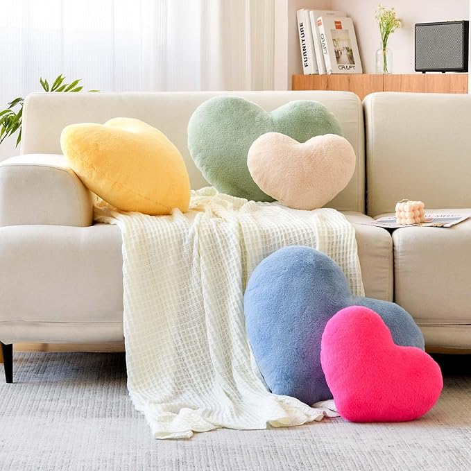 Orange Heart Pillows, Cute Heart Decorative Pillow, Heart Shaped Throw Pillows for Bed, Faux Rabbit Fur Plush Hoom Decor Pillow Cushion for Chair Sofa Living Room (Large-19.6"x15.7")