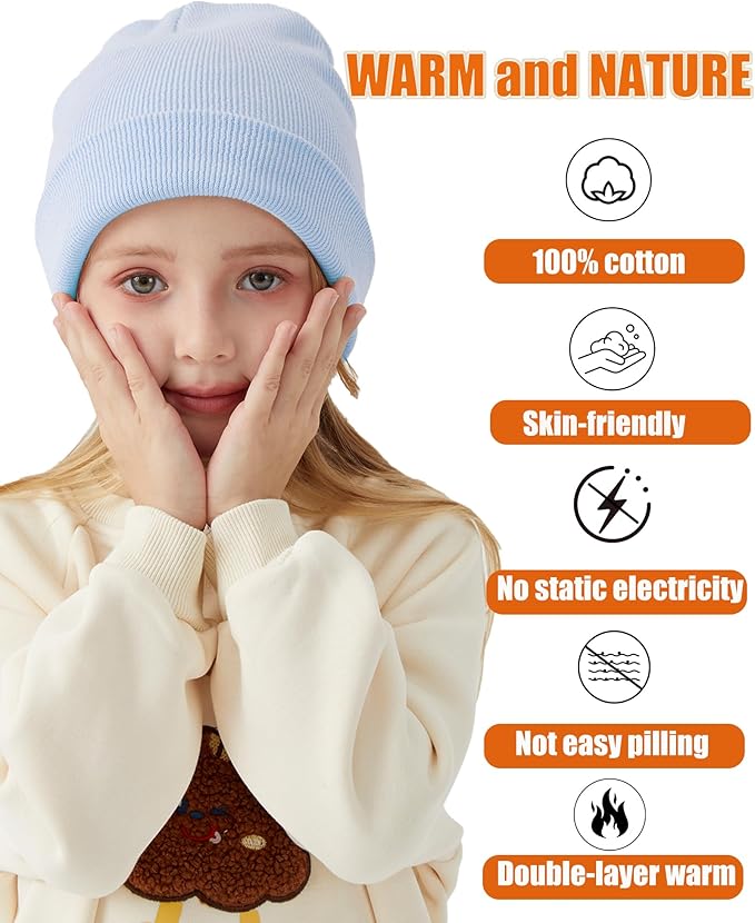 ROYBENS 100% Cotton Baby Beanie Cute Toddler Winter Hat Boys Girls Kids Soft Warm Knit Cuffed Caps Beanies for 0-8 Years