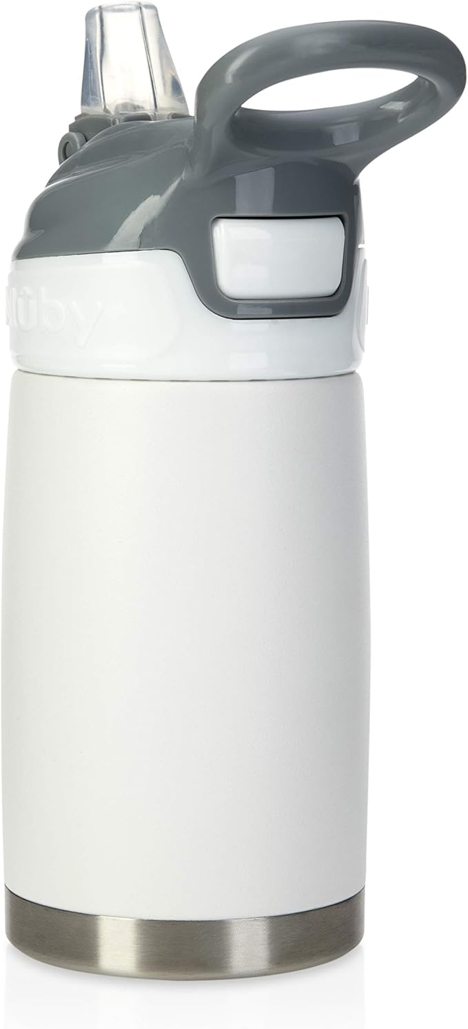 Nuby Thirsty Kids No Spill Flip-It Reflex Stainless Steel Travel Cup or Water Bottle - 10 Oz - 18+ Months - White - Back to School Essentials