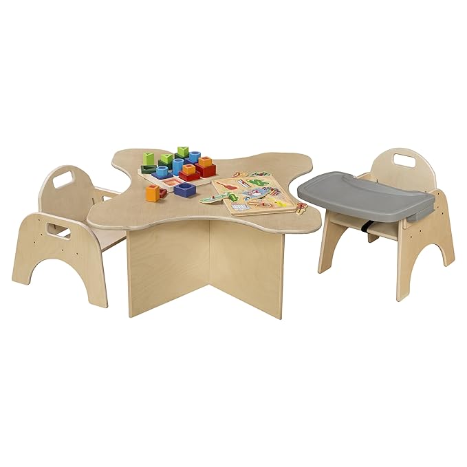 11'H Montessori Low Feeding Chair, Toddler Wooden Stackable Chair with Removable Tray, Safety Harness, Suitable for Ages 3-5